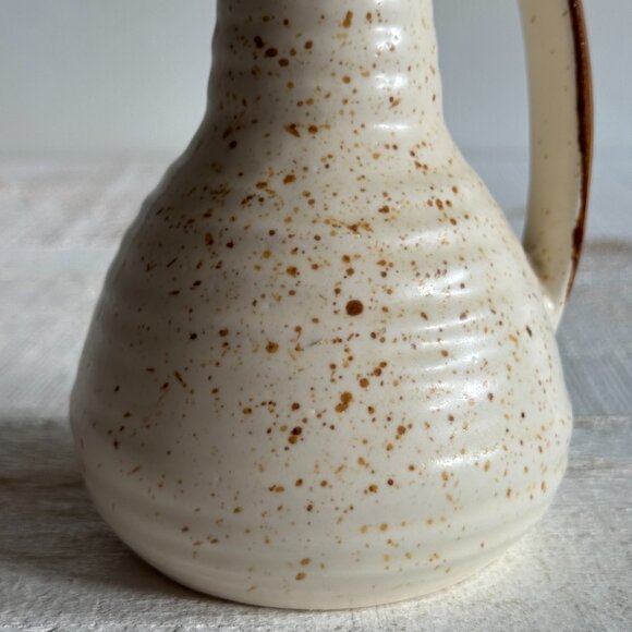 Vintage Cream and Brown Pottery Vase with Handle - Picture 8 of 10